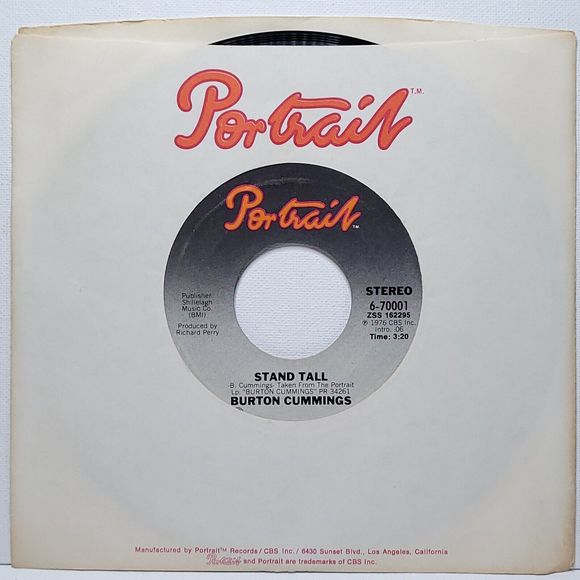 Portrait Other - Burton Cummings Vinyl 45 Stand Tall / Burch Magic on Portrait VG+ Rock Pop